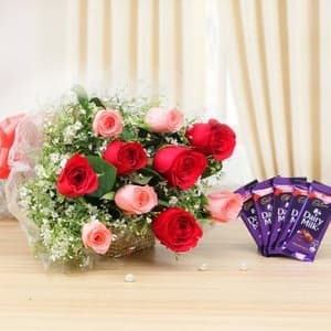 Red and Pink Roses with Chocolates